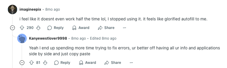 Avis négatifs de Reddit sur Simplify Jobs